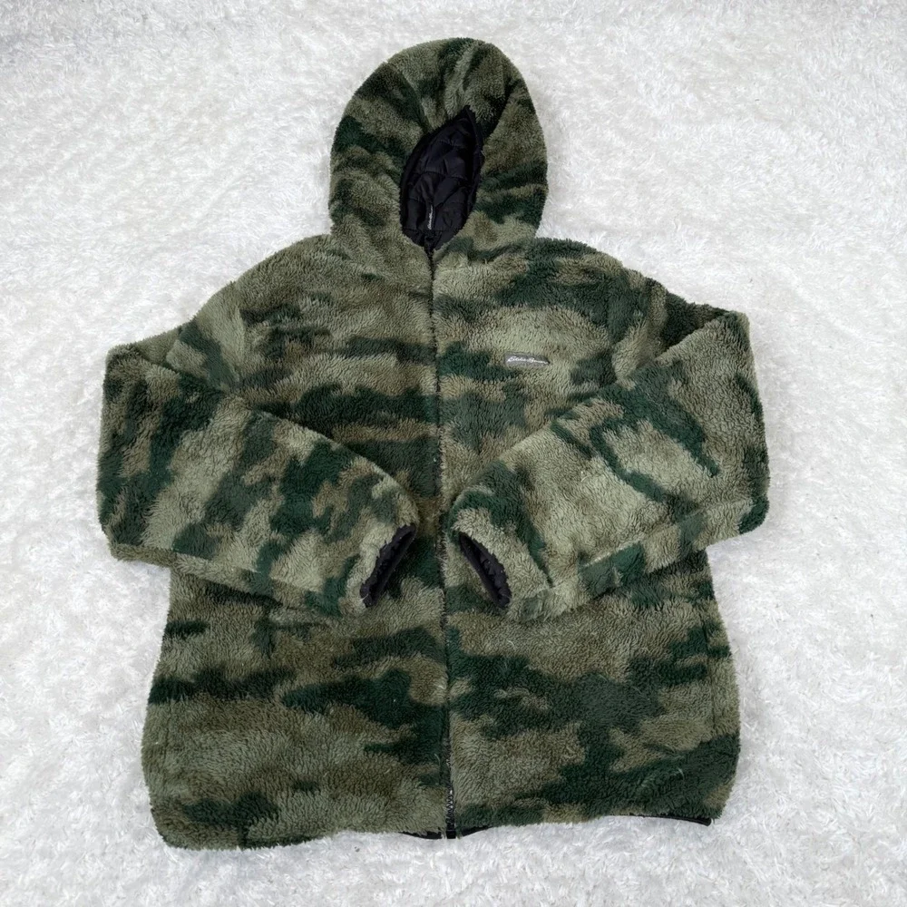 Eddie Bauer Boy's L Large 14-16 Camo Reversible Zip Quilted Hooded Jacket Zip